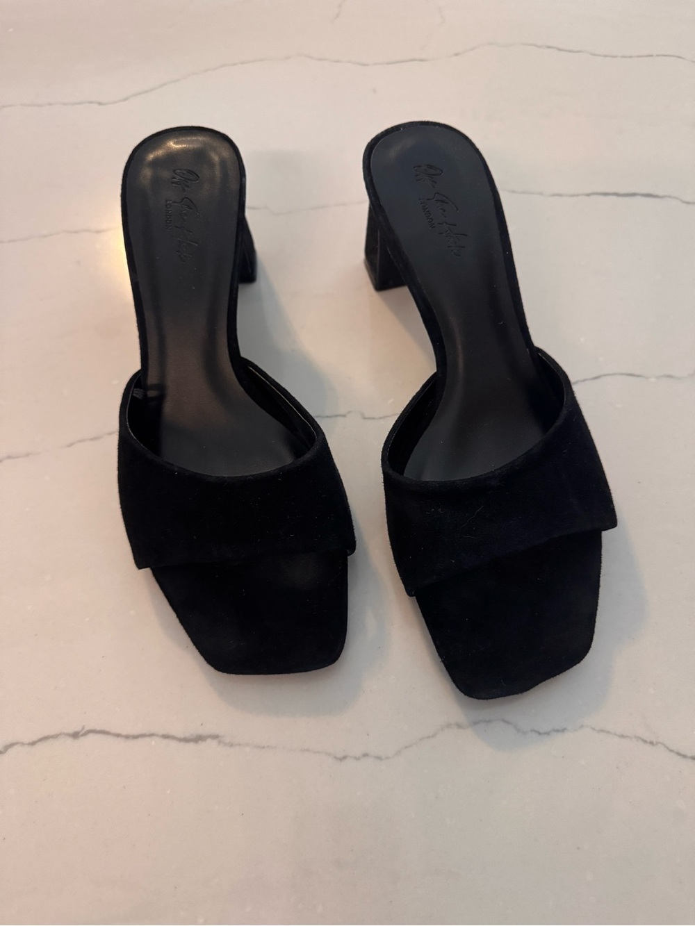 Black Suede Square-Toe Block Heel Mules | 9.5
